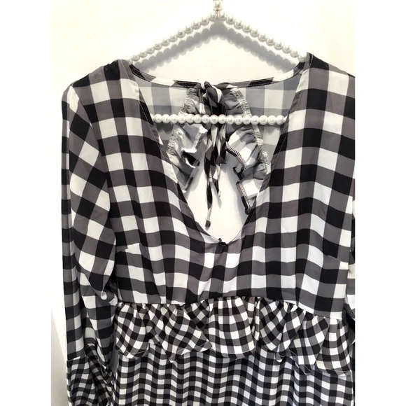 NWT Ruffle Gingham Cut Out Back Dress - Picture 3 of 8